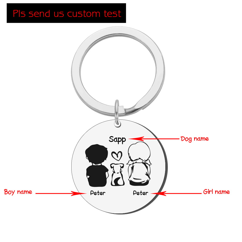 Personalized Round Family Pet Dog Name Keychain in Stylish Finishes