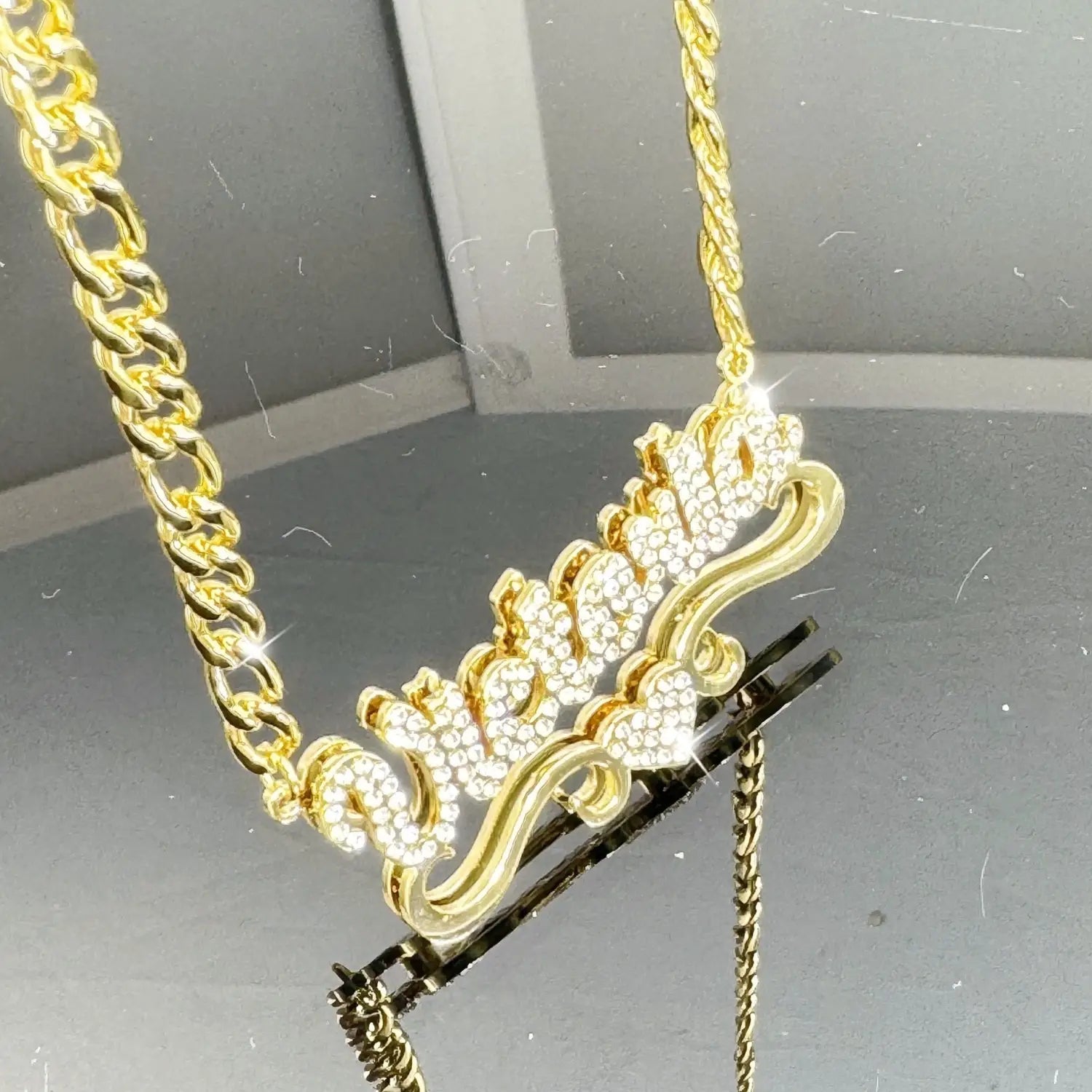 Personalized Gold Heart Nameplate Necklace in Jewelry Collection