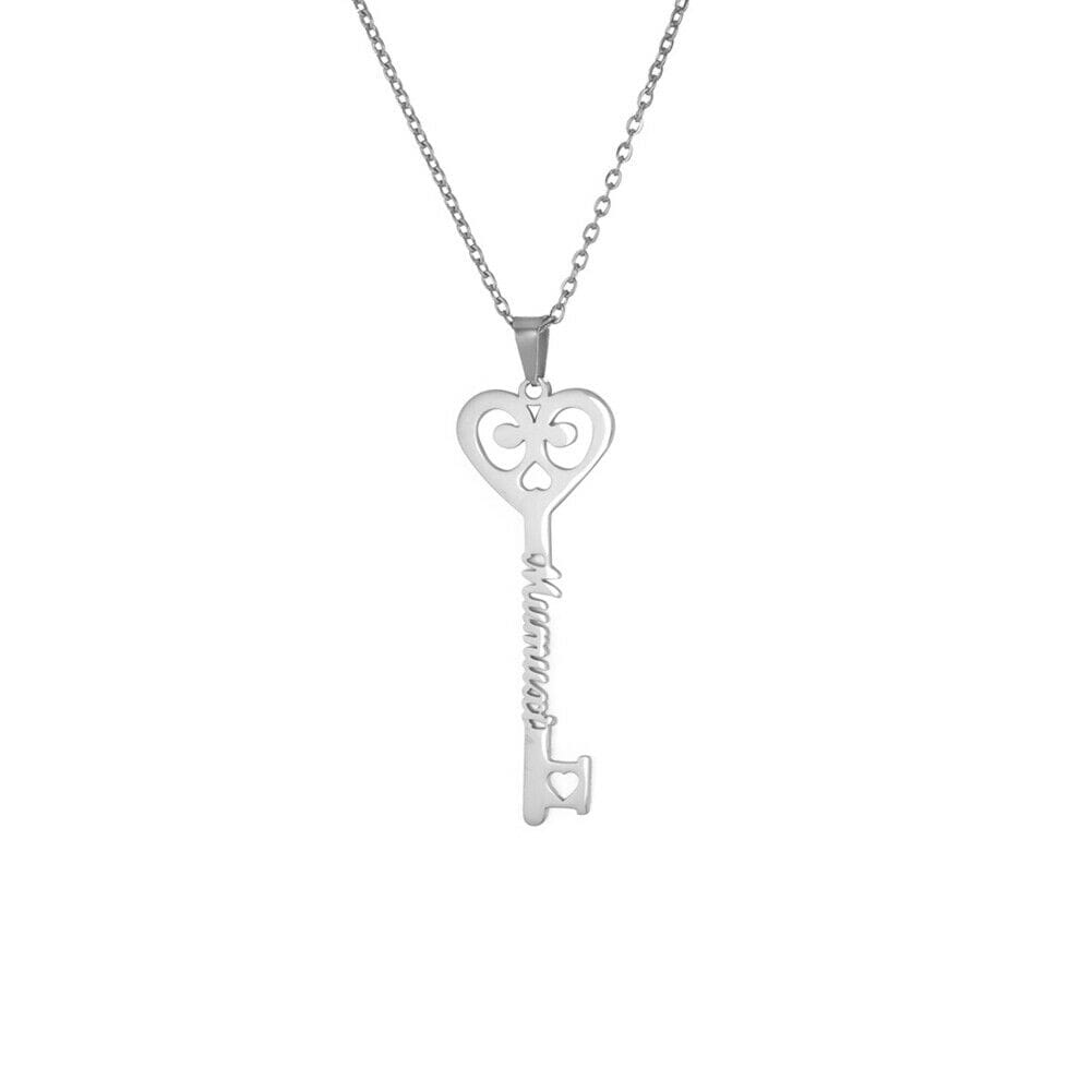 Custom Key Shaped Name Necklace in Stainless Steel for Couples