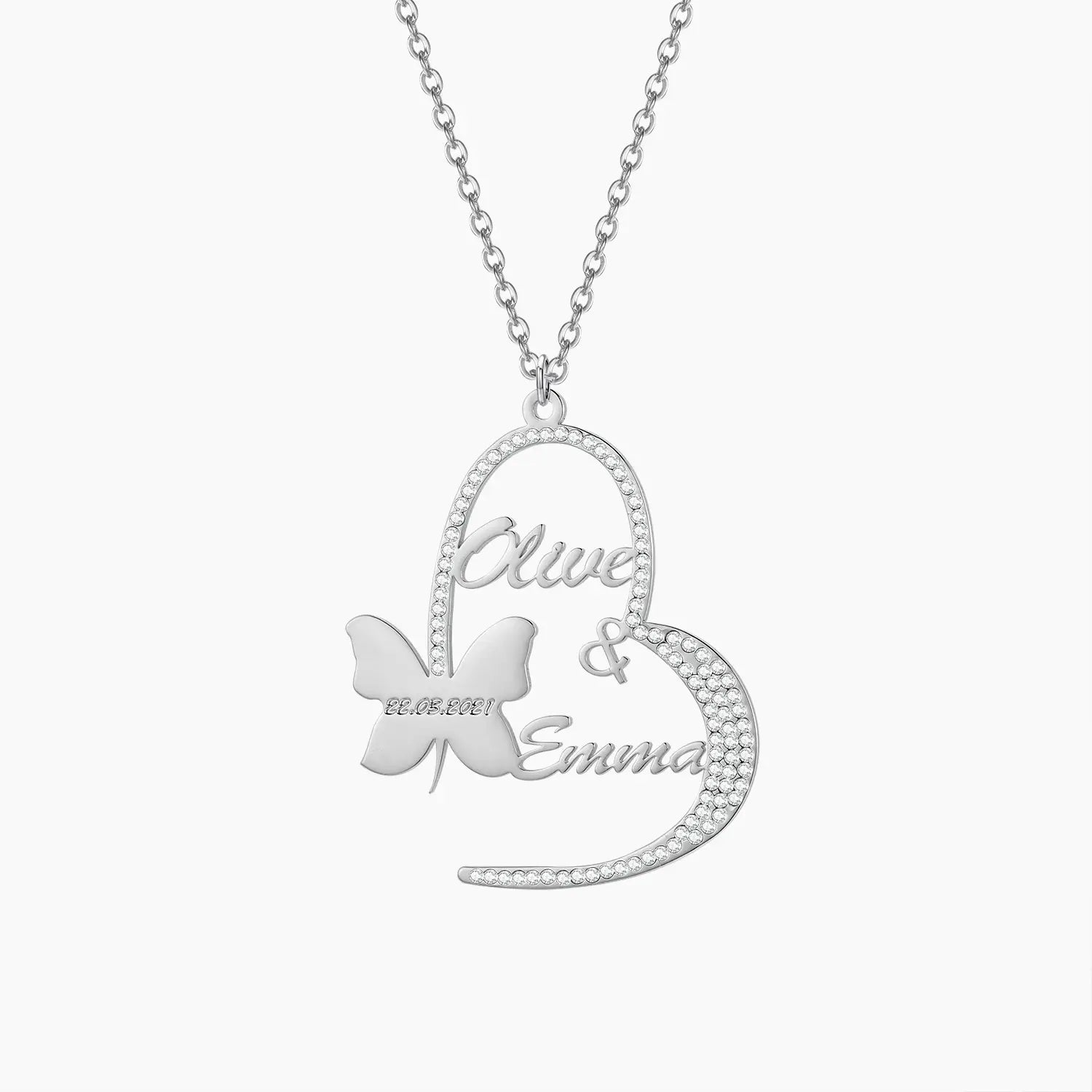 DIY Name Butterfly Necklace in Stainless Steel with Peach Heart