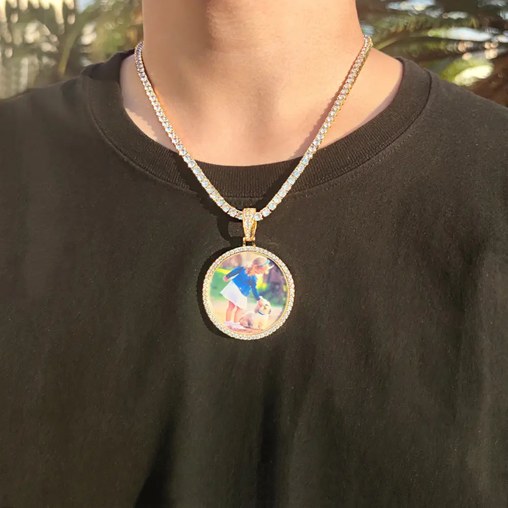 Rose Gold Round Photo Pendant Necklace with Twist Chain