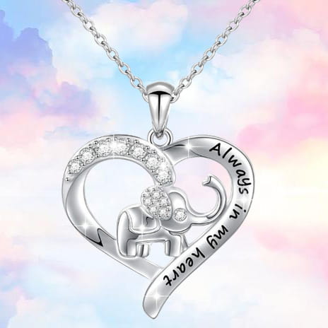 Silver Elephant Necklace with Personalized Letter Jewelry