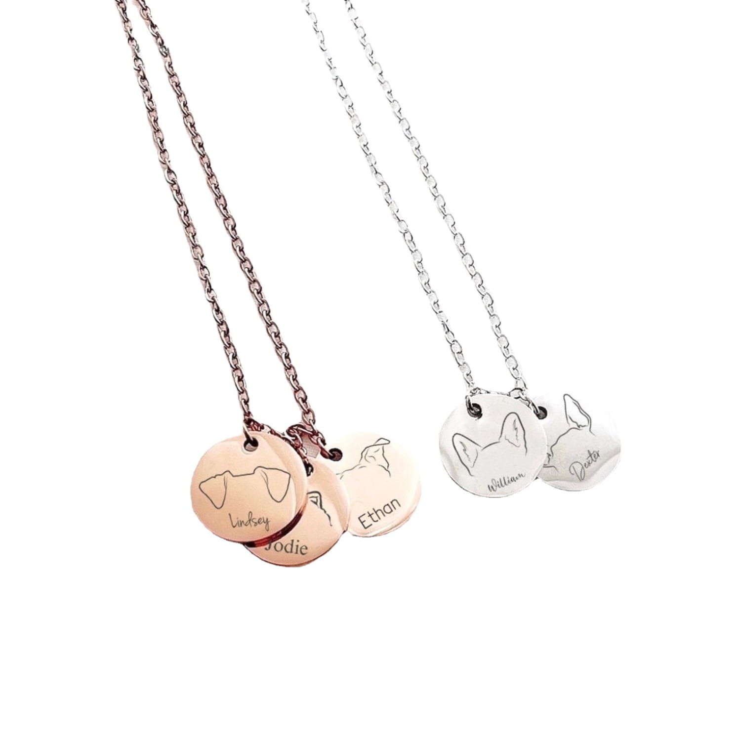 Gold Stainless Steel Dog Ear Round Name Necklace for Stylish Women