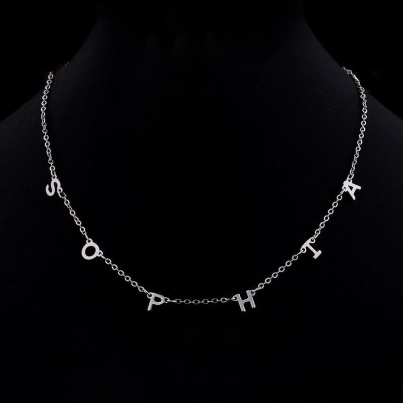 Silver SOPHIA name necklace in Custom Cute Multi Letter design for fashion women jewelry