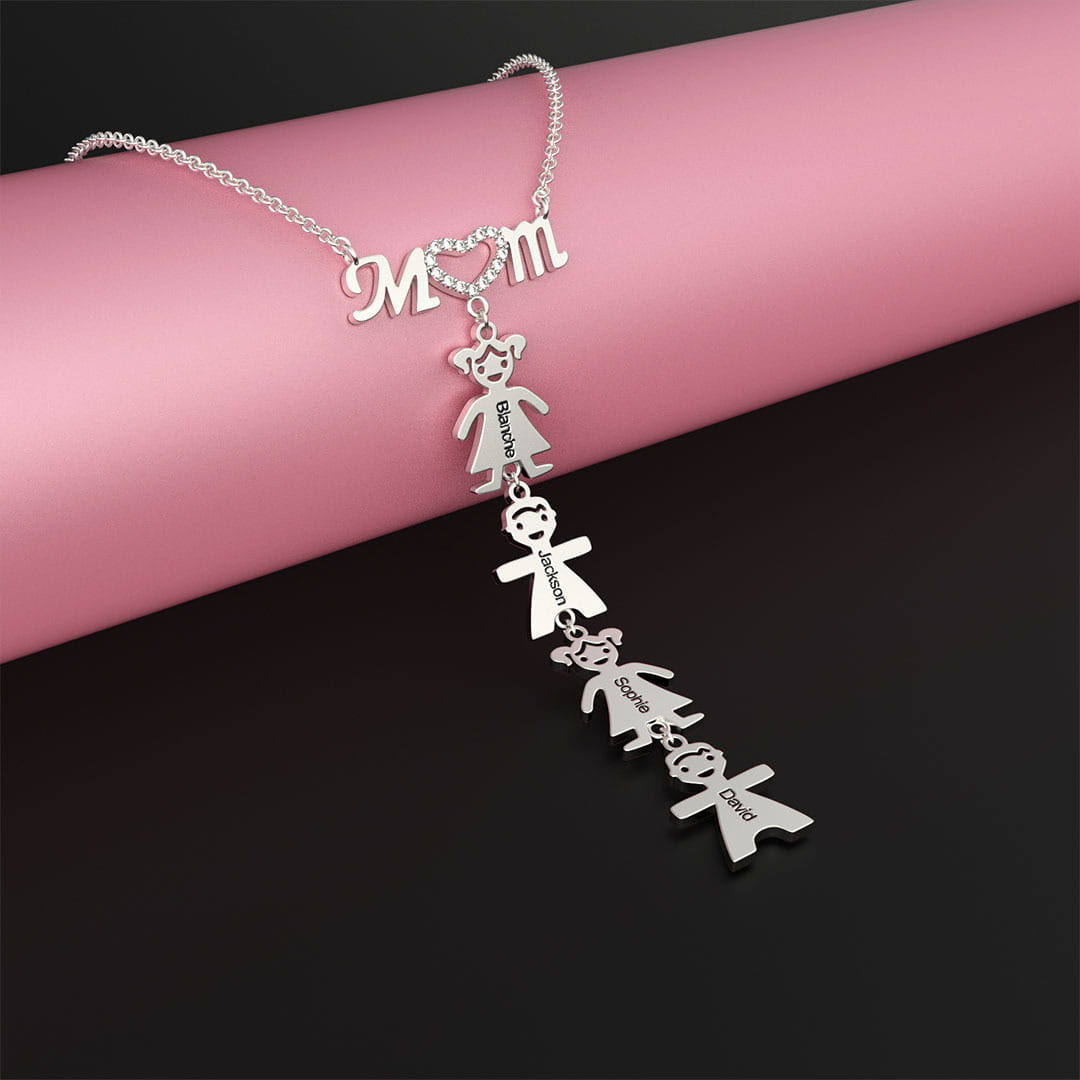 Personalized MOM Doll Necklace in Stainless Steel with Clavicle Chain