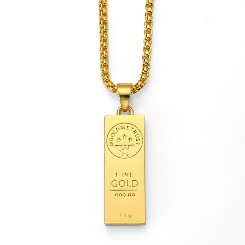 Gold chain necklace featuring a sleek gold bar pendant for stylish jewelry lovers.