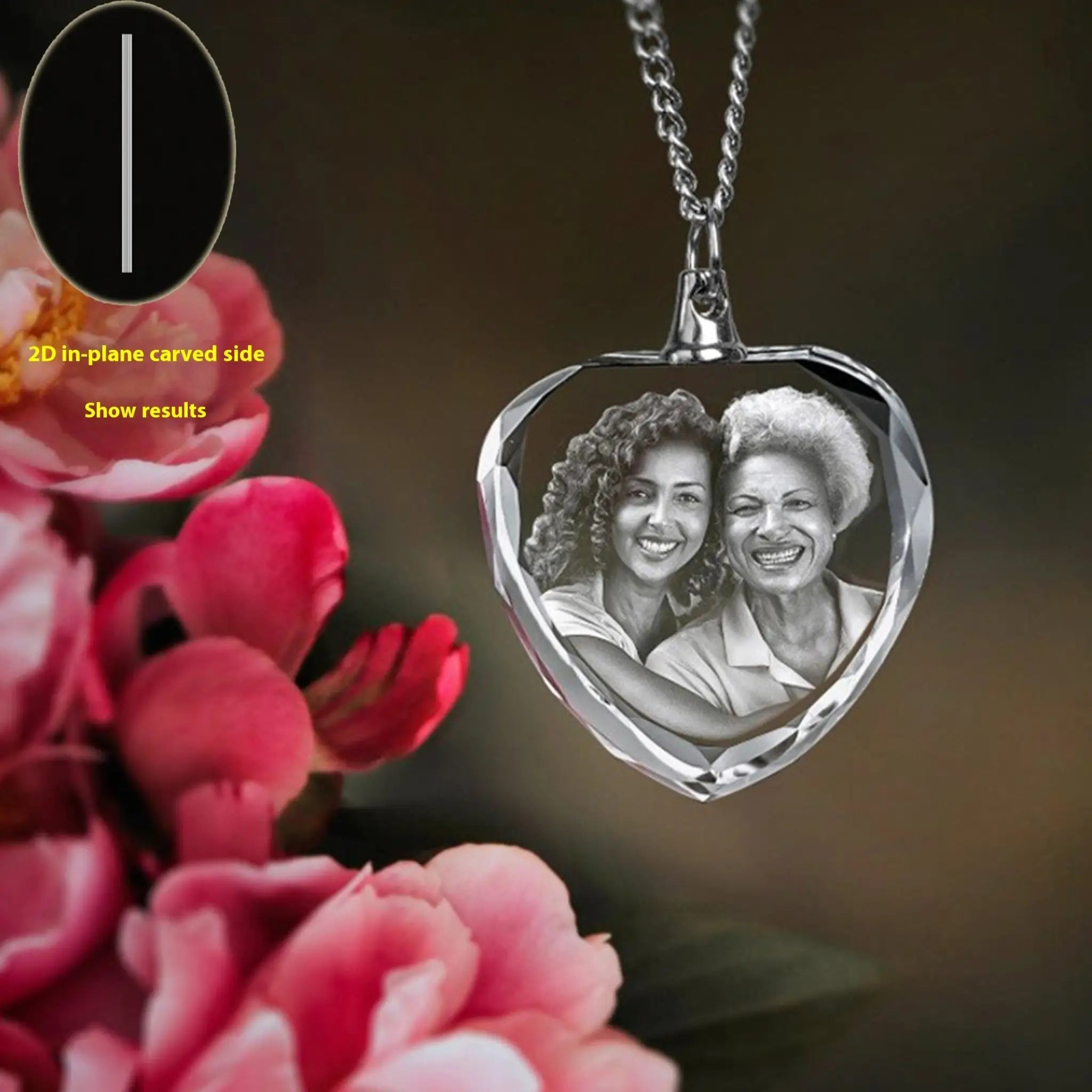 3D Laser Engraved Character Pet Photo Crystal Pendant - Heart shaped large size - 7