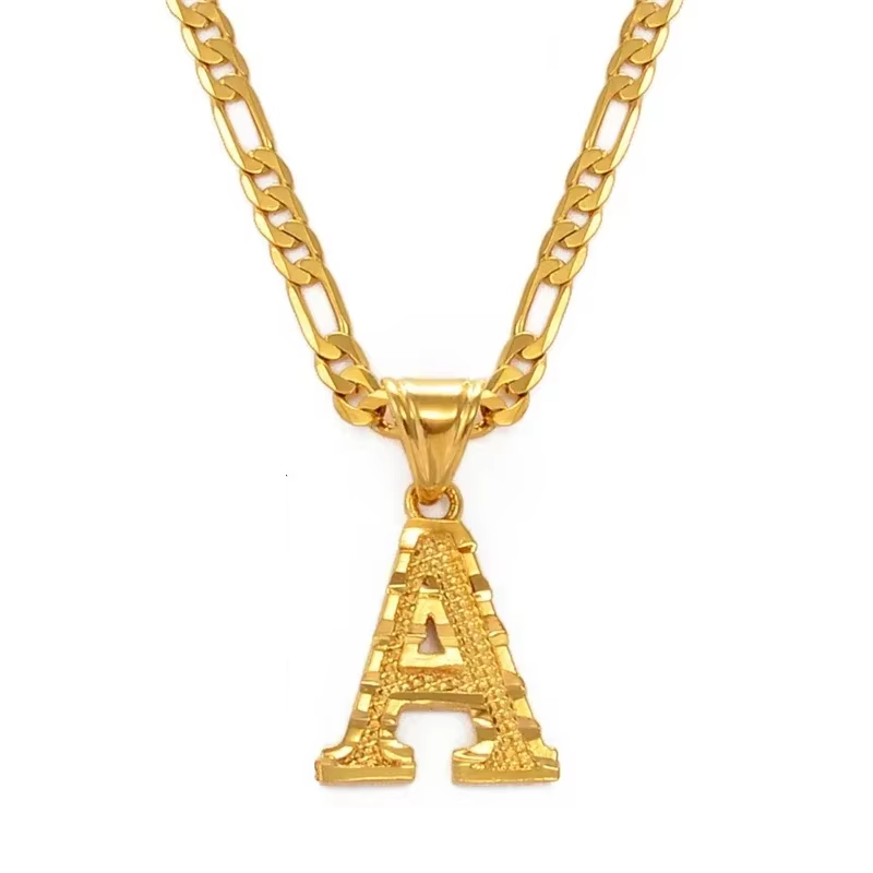 A-Z Letters Pendant Necklaces For Women Men Girls English Initial Alphabet Figaro Chains Gold Color Jewelry Couple Summer