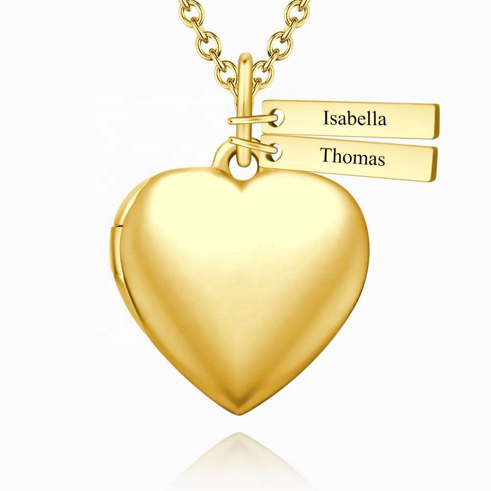 Gold Heart-Shaped Necklace DIY Jewelry Photo Pendant