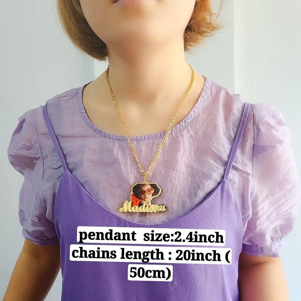 Custom Name Children’s Painting Pendant Necklace with Cuban Chain