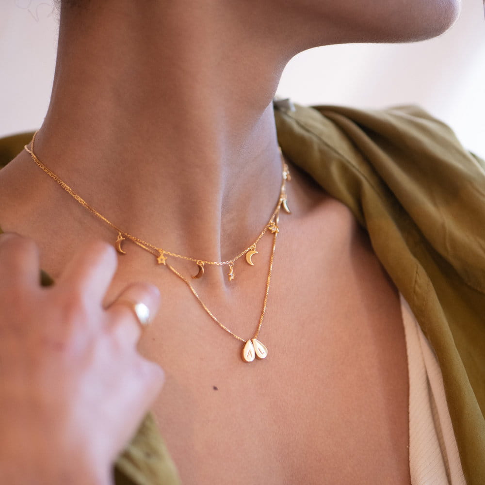 Personalized Gold Letter Engraved Geometric Necklace