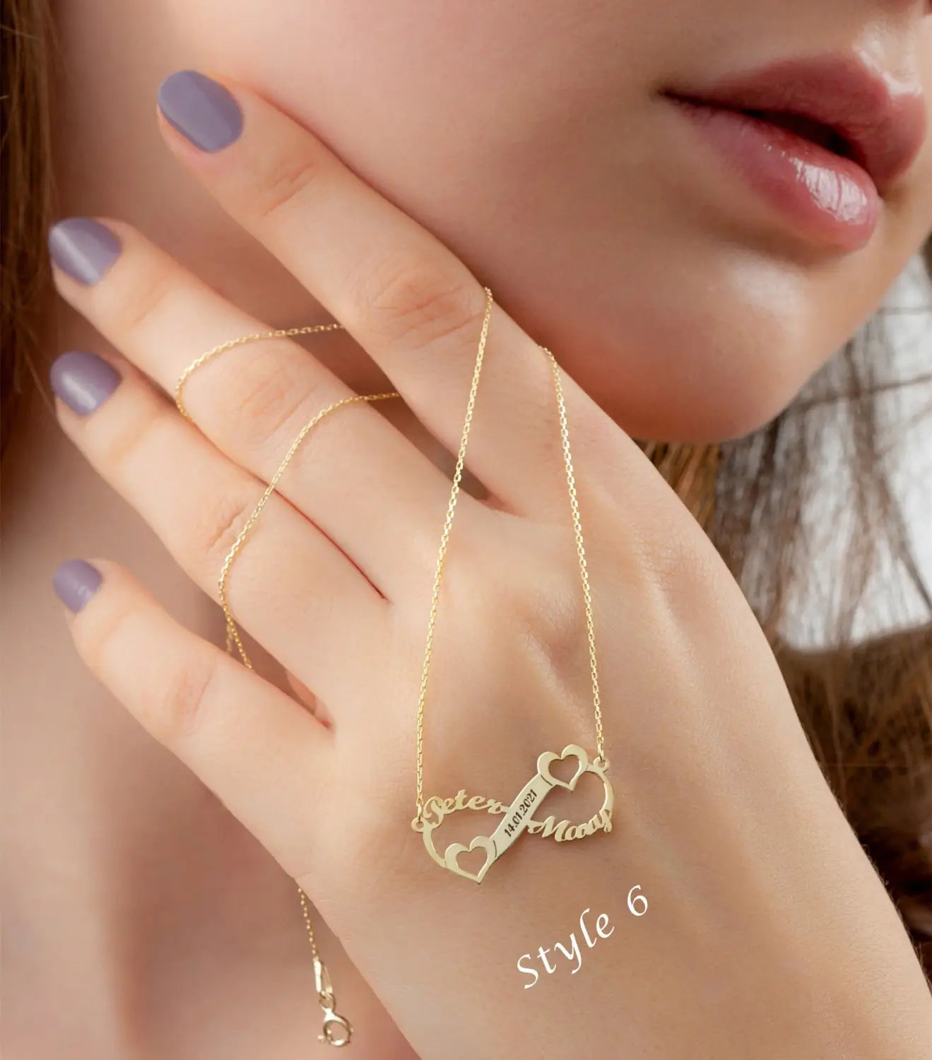 Personalized Gold Infinity Necklace with Custom Multi-Name English Letter and Hearts