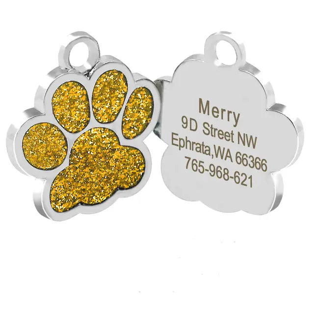 Personalized Silver Paw Print Dog and Cat Tags Engraved for pets with stylish designs.