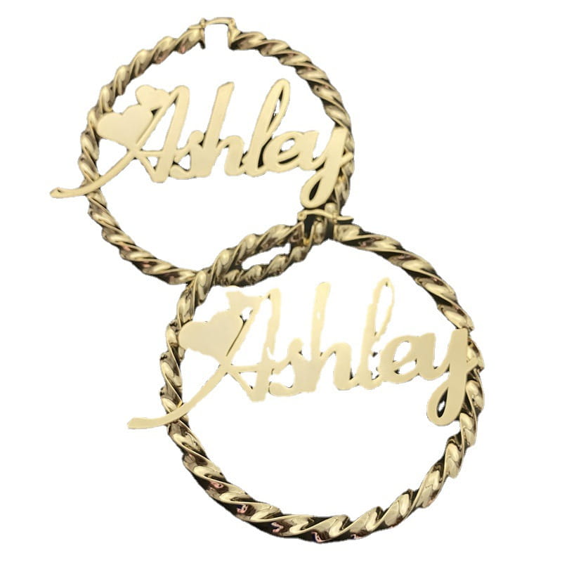Stainless Steel Exaggerated Circle Name Letter Earrings