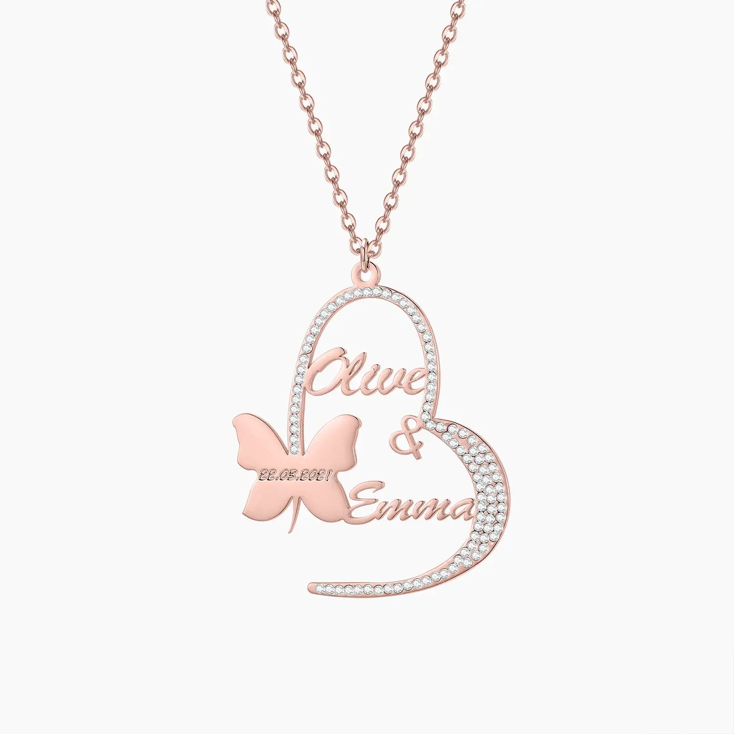 DIY Name Butterfly Necklace in Stainless Steel with Peach Heart