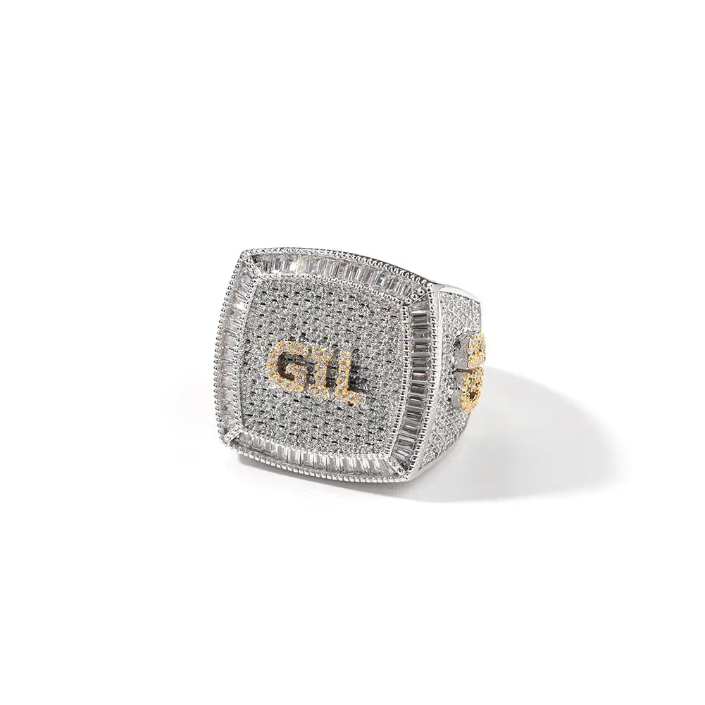 DIY Gold English Name Ring for Men and Women with Zircon Inlay