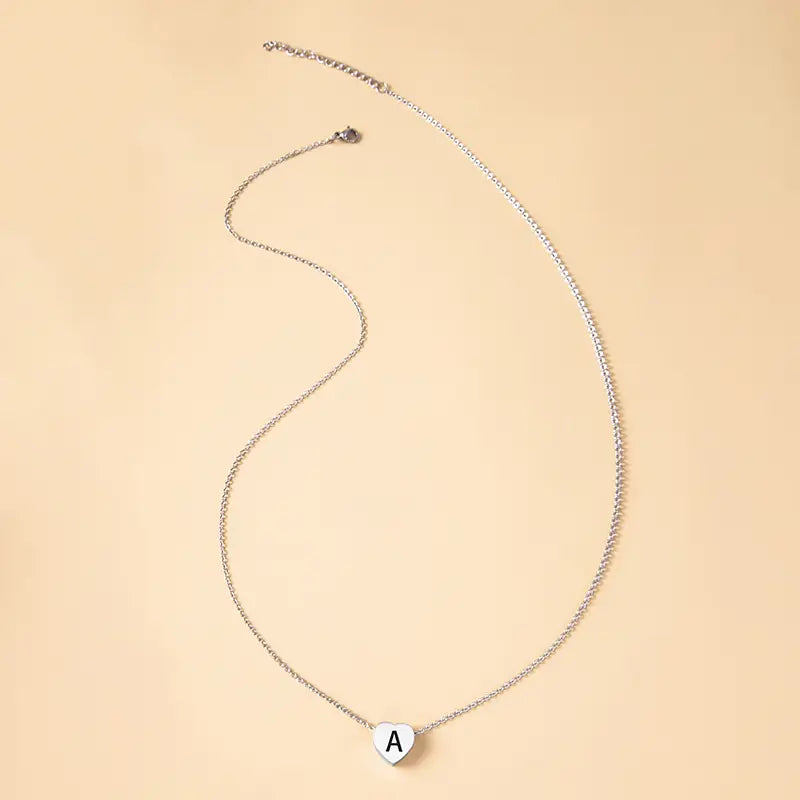 Stainless Steel Heart Pendant Necklace with Initial Letter Charm