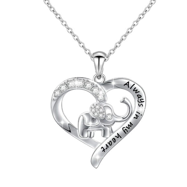 Silver Elephant Necklace with Personalized Letter Jewelry