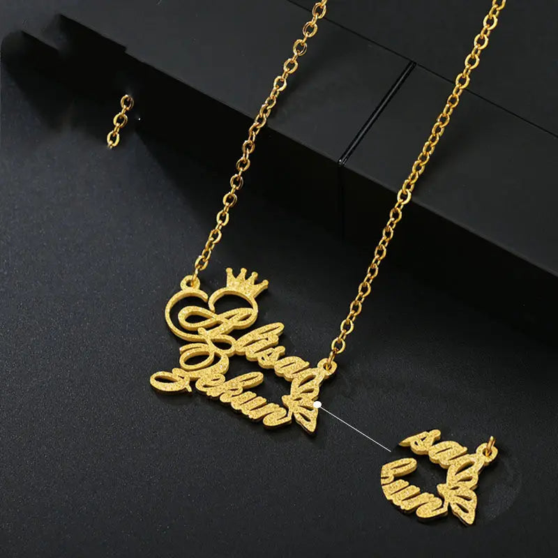 Frosted Stainless Steel Name Necklace in Gold and Rose Gold