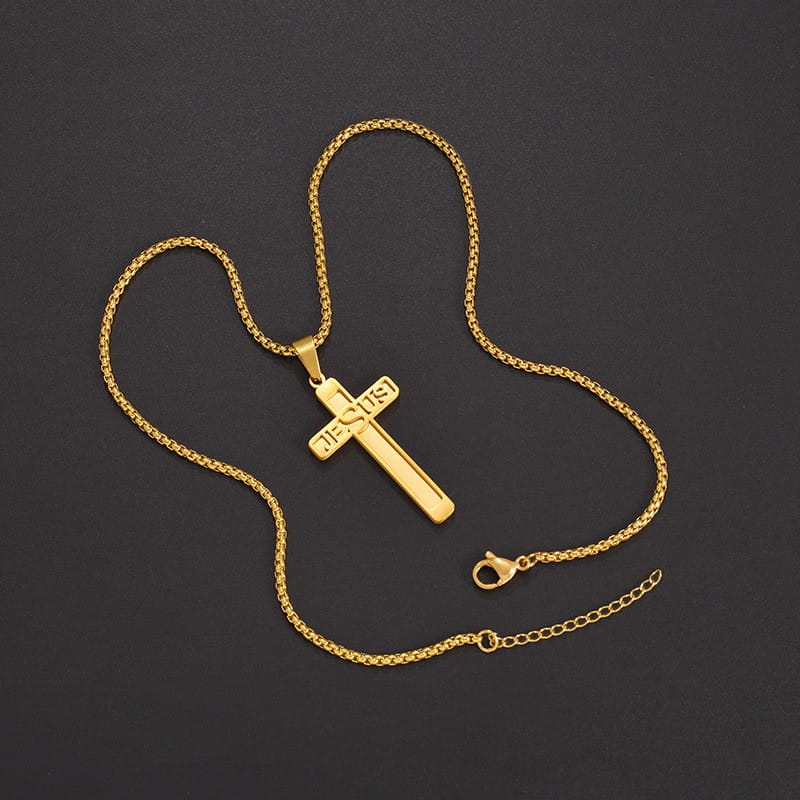 Personalisierte Namenskette mit Kreuz aus Stahl in Gold und Rosé