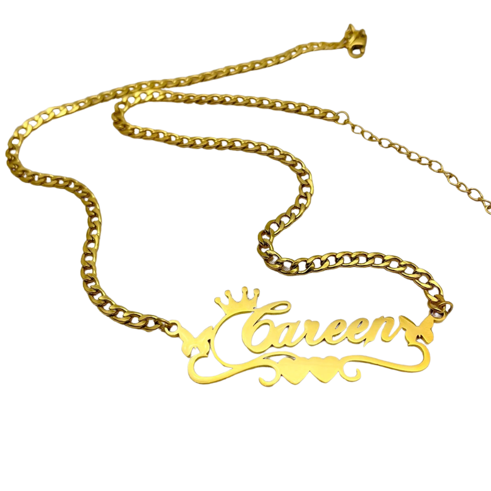 Customizable Name Necklace Stainless Steel Cuban Chain Necklace with Crown Custom Names Choker for Women Necklace Jewelry Gift