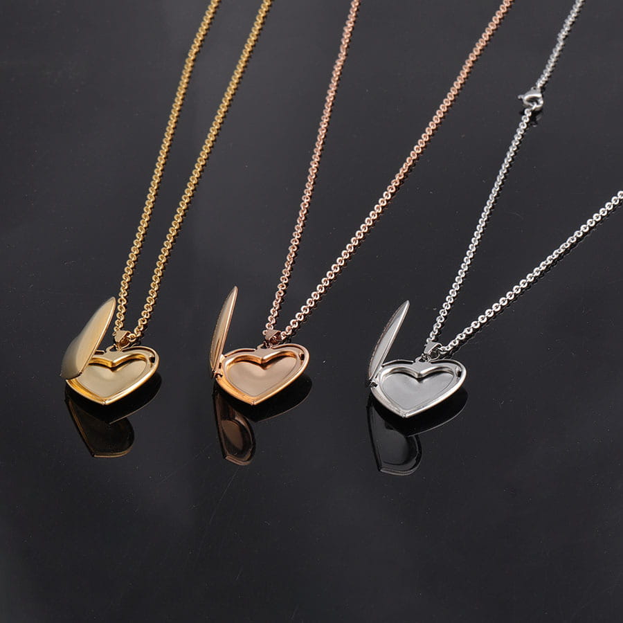 Glossy Peach Heart Necklace with Rose Gold Chain Jewelry