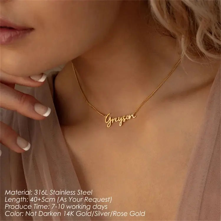 Minimal Gold Plated Custom Name Necklace in Stainless Steel Jewelry