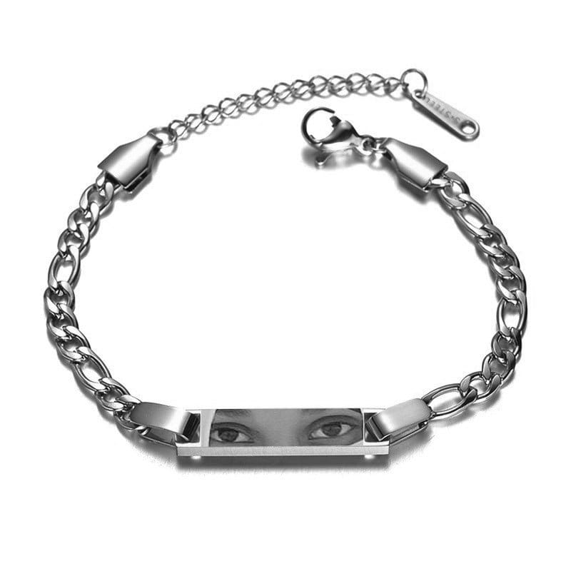 Custom Eye Necklace in Stainless Steel with Engraved Photo and Name