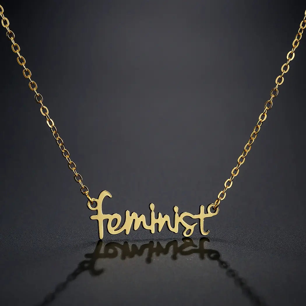 Feministische Schmuckkette aus goldenem Edelstahl für Frauen