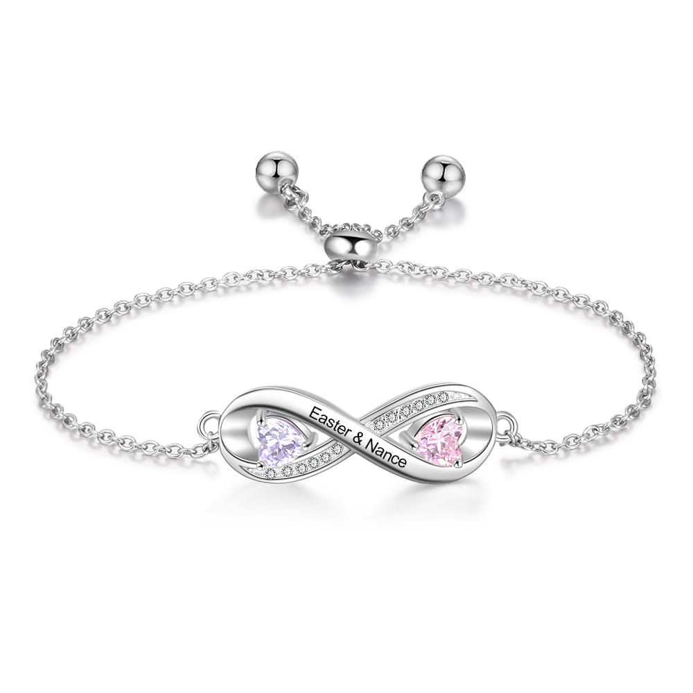 Silvery Personalized Carving Name Bracelet with Birthstone