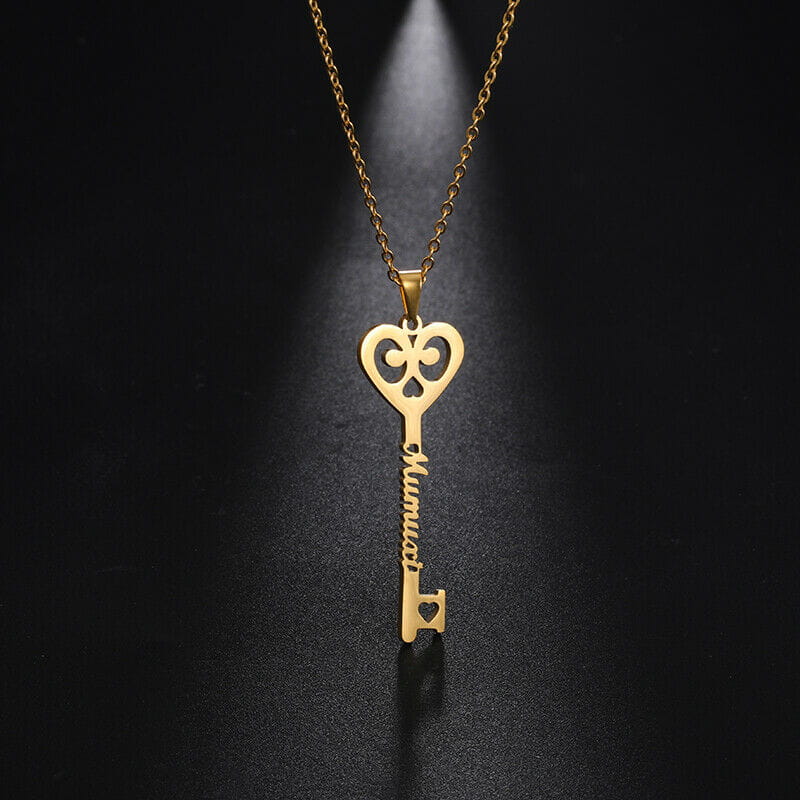 Custom Key Shaped Name Necklace in Stainless Steel for Couples