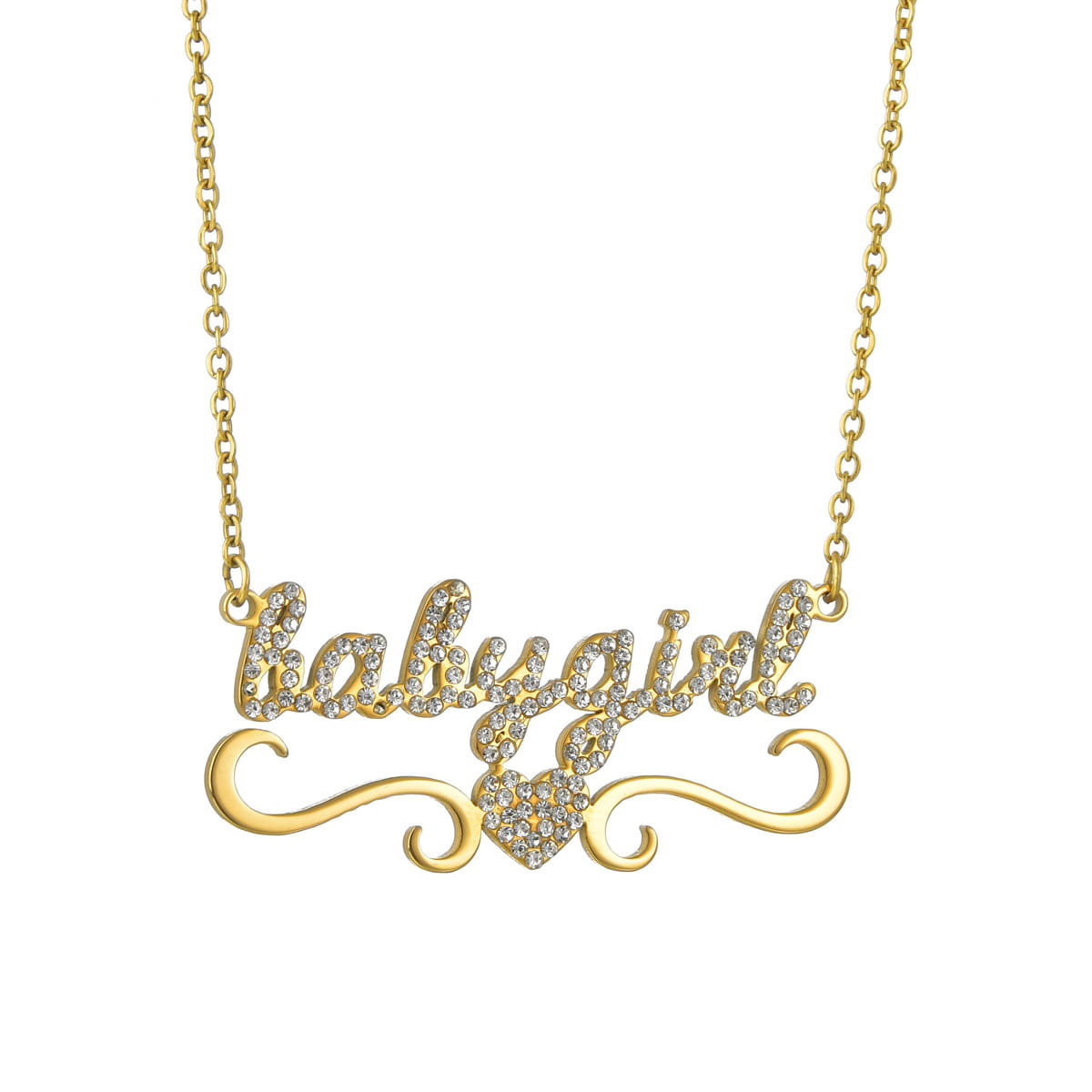 Gold Love Heart besetzte Diamant-Buchstaben-Halskette für Damen mit Strasssteinen für Babygirl