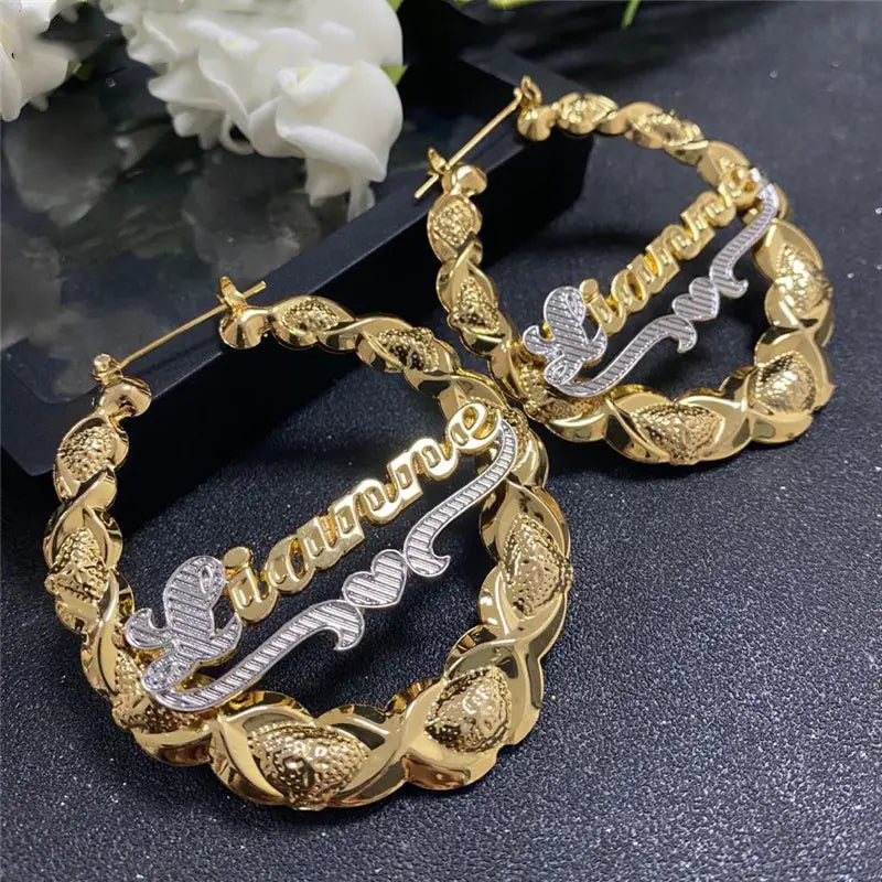 Ins Style Legierung geschnitzte Namensohrringe in Gold Silber und Rose