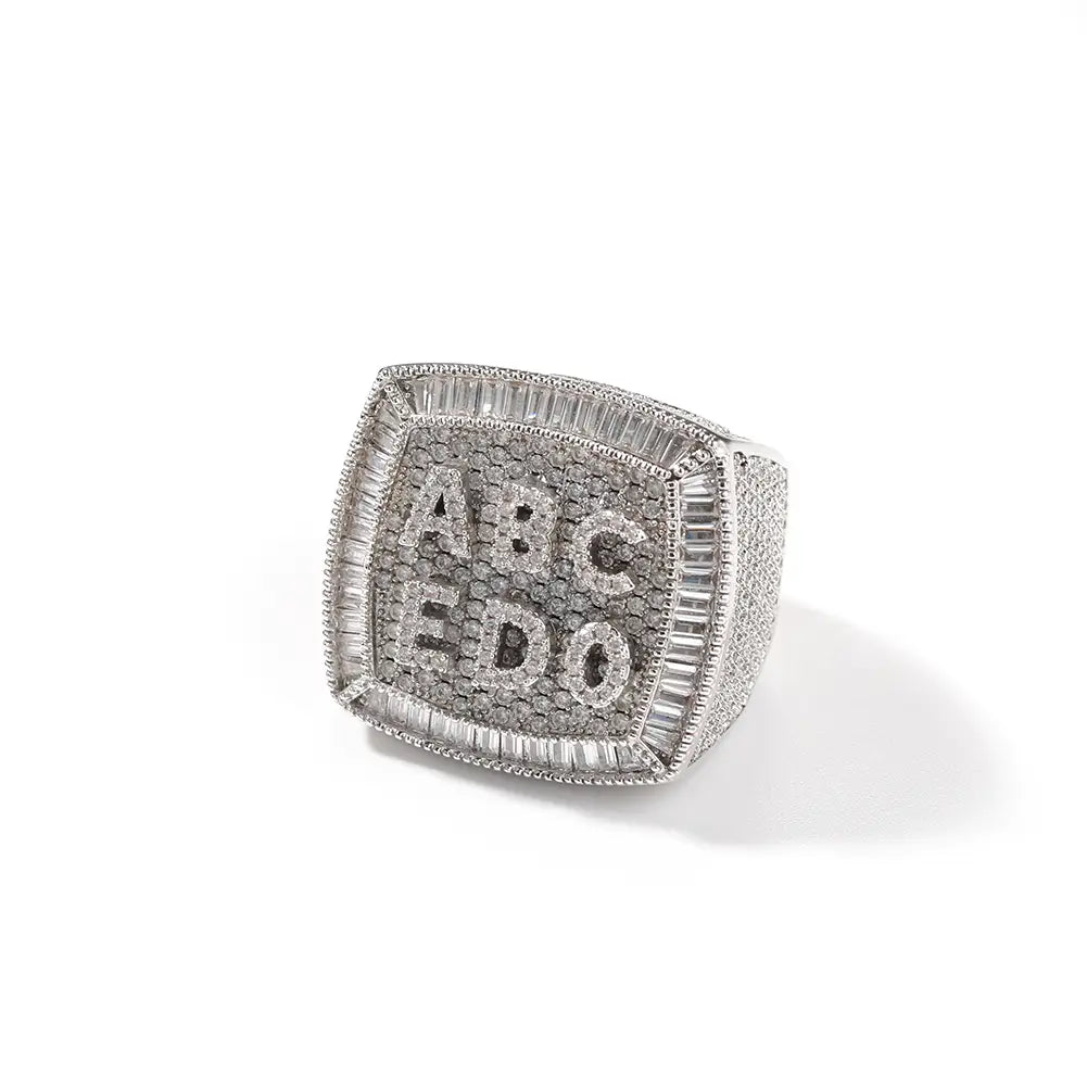 DIY Gold English Name Ring for Men and Women with Zircon Inlay