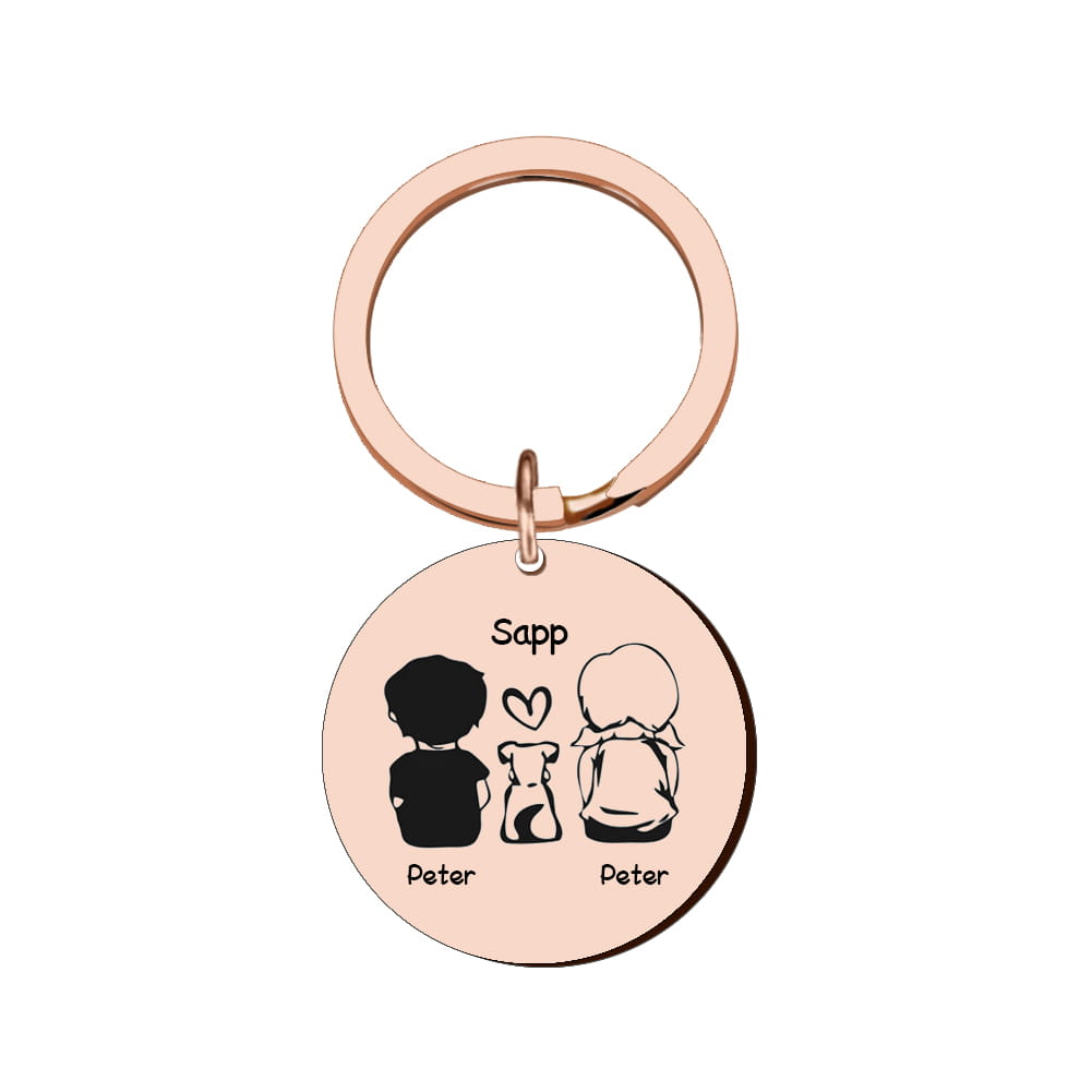 Personalized Round Family Pet Dog Name Keychain in Stylish Finishes