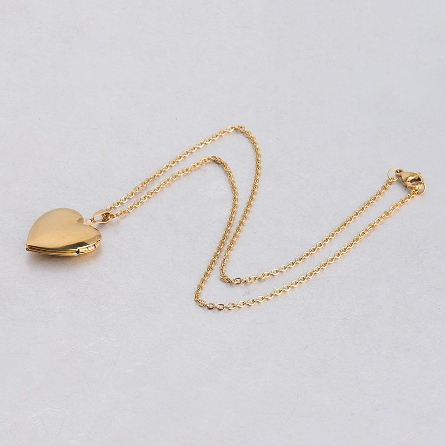 Glossy Peach Heart Necklace with Rose Gold Chain Jewelry