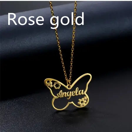 Custom Two Names Necklace in Titanium Steel and Rose Gold Finish
