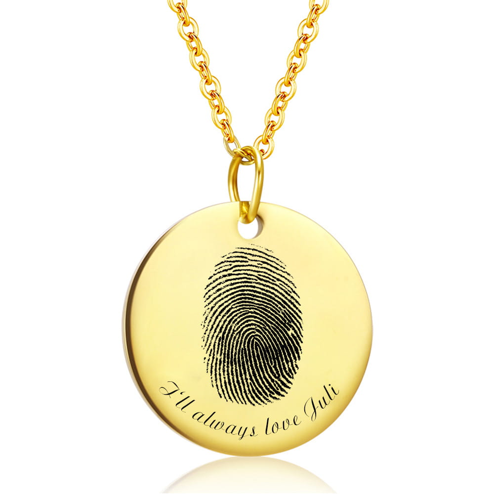 Engraved Fingerprint Name Stainless Steel Necklace in Gold