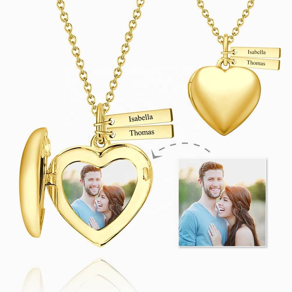 Gold Heart-Shaped Necklace DIY Jewelry Photo Pendant