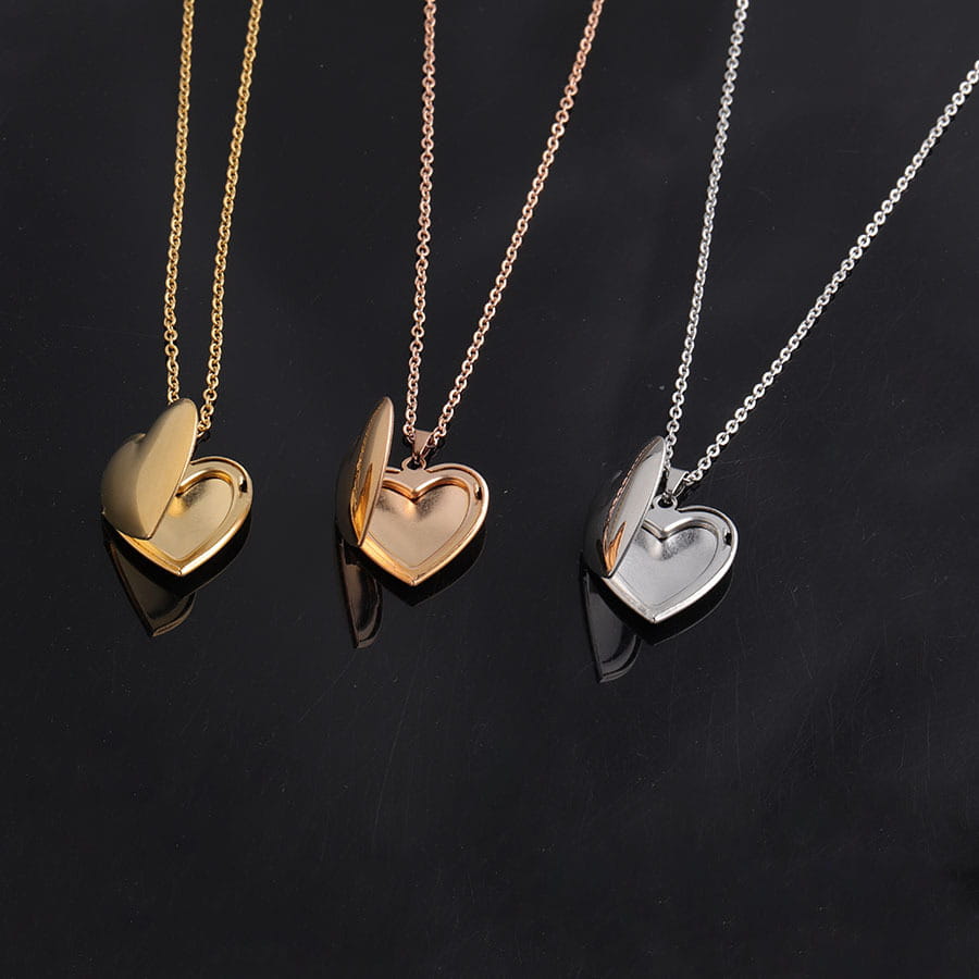 Glossy Peach Heart Necklace with Rose Gold Chain Jewelry