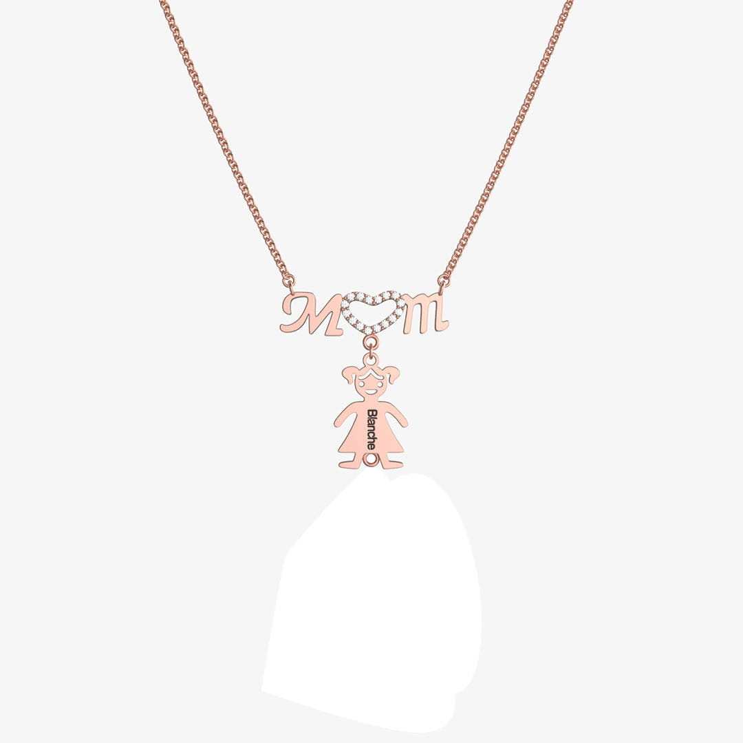 Personalized MOM Doll Necklace in Stainless Steel with Clavicle Chain