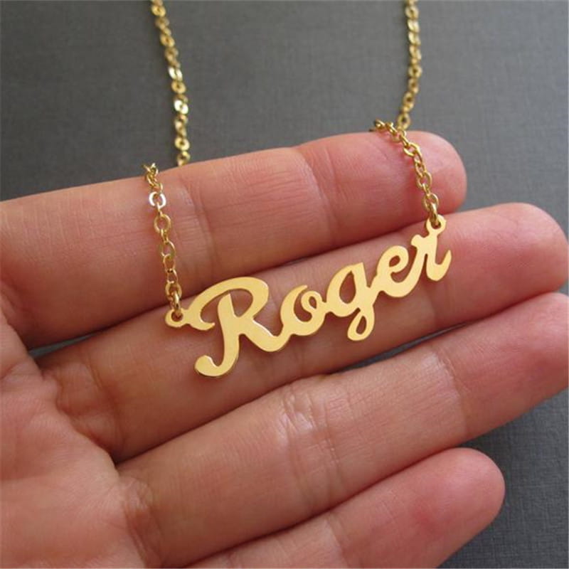Gold Roger name necklace in stainless steel for a personalized style with crowns.
