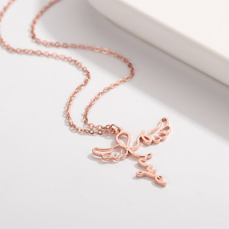 Hollowed Out Angel Wings Stainless Steel Name Necklace for Fashion Lovers