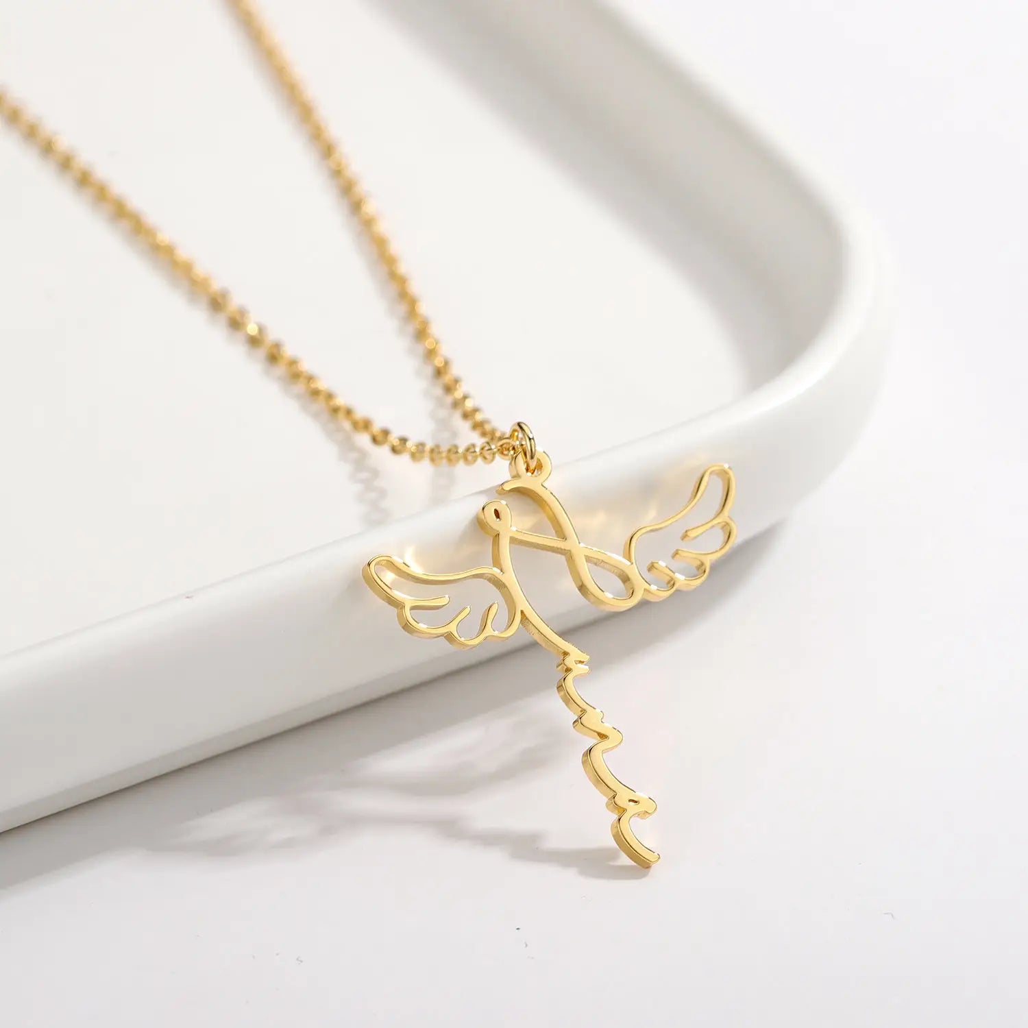 Hollowed Out Angel Wings Stainless Steel Name Necklace for Fashion Lovers