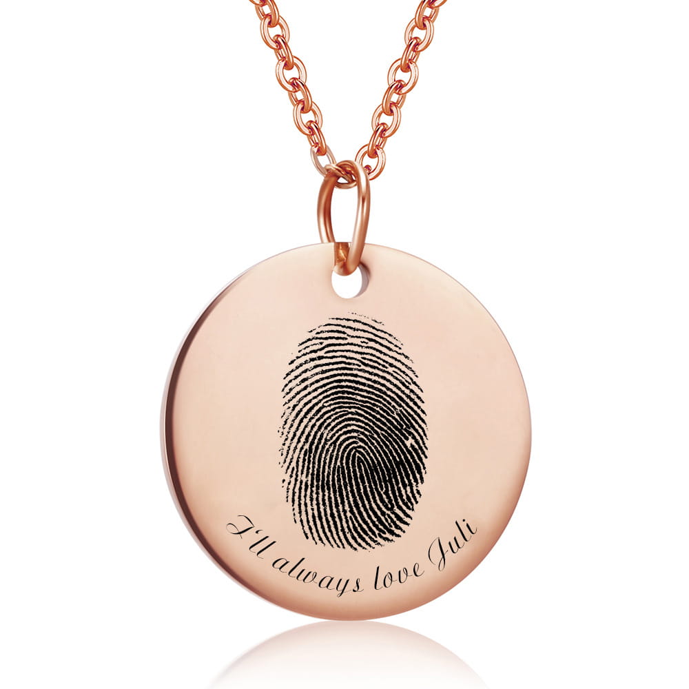Engraved Fingerprint Name Stainless Steel Necklace in Gold
