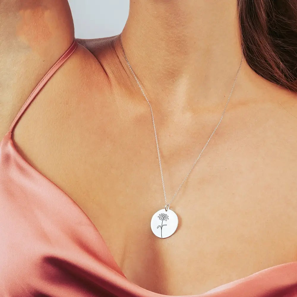 Personalized Month Flower Stainless Steel Name Necklace