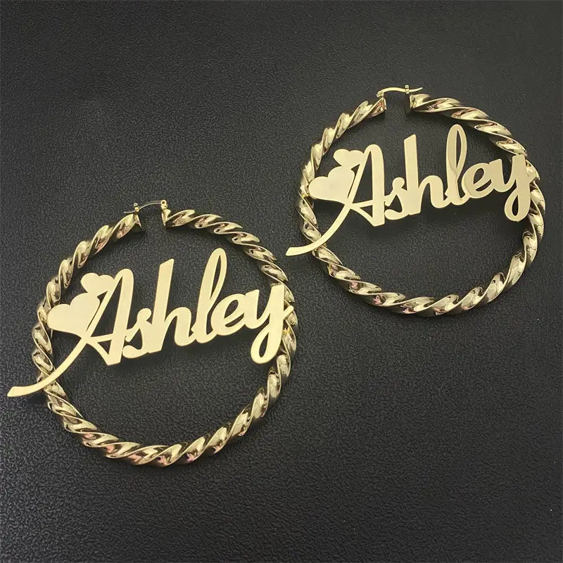 Stainless Steel Exaggerated Circle Name Letter Earrings