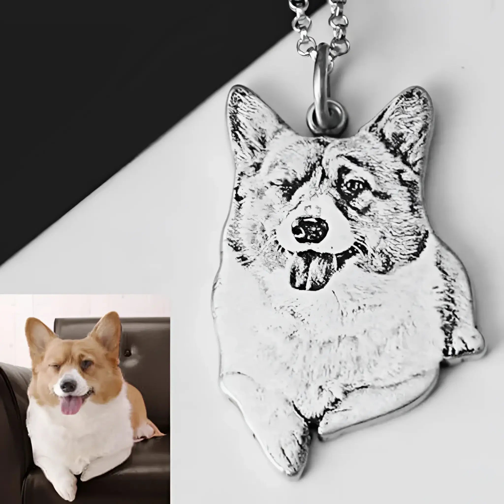 925 Silver Custom Cat And Dog Animal Photo Necklace - 3cm / S925 Silver - 7