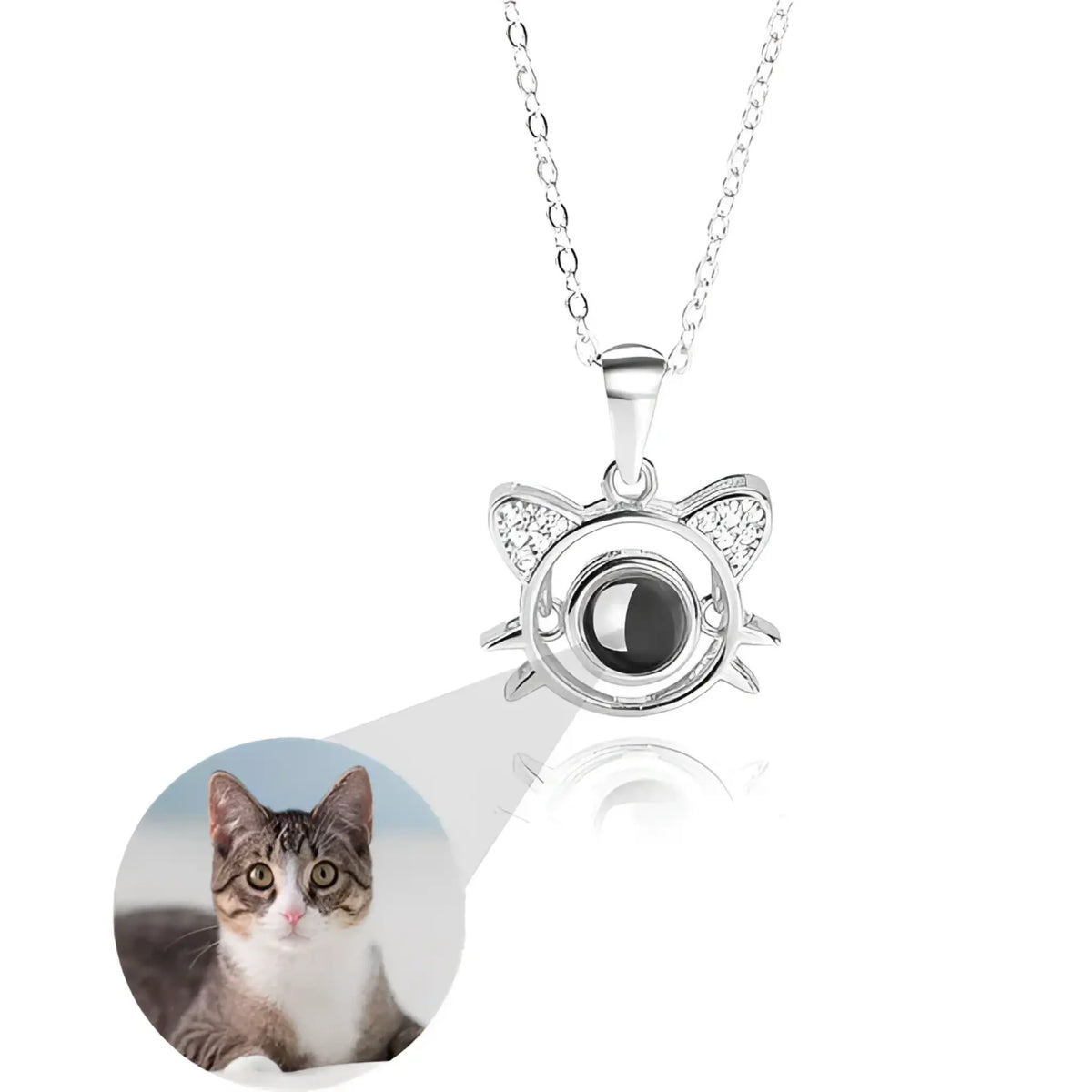925 Silver Cute Cat Customized Color Photo Necklace - Silver - 7