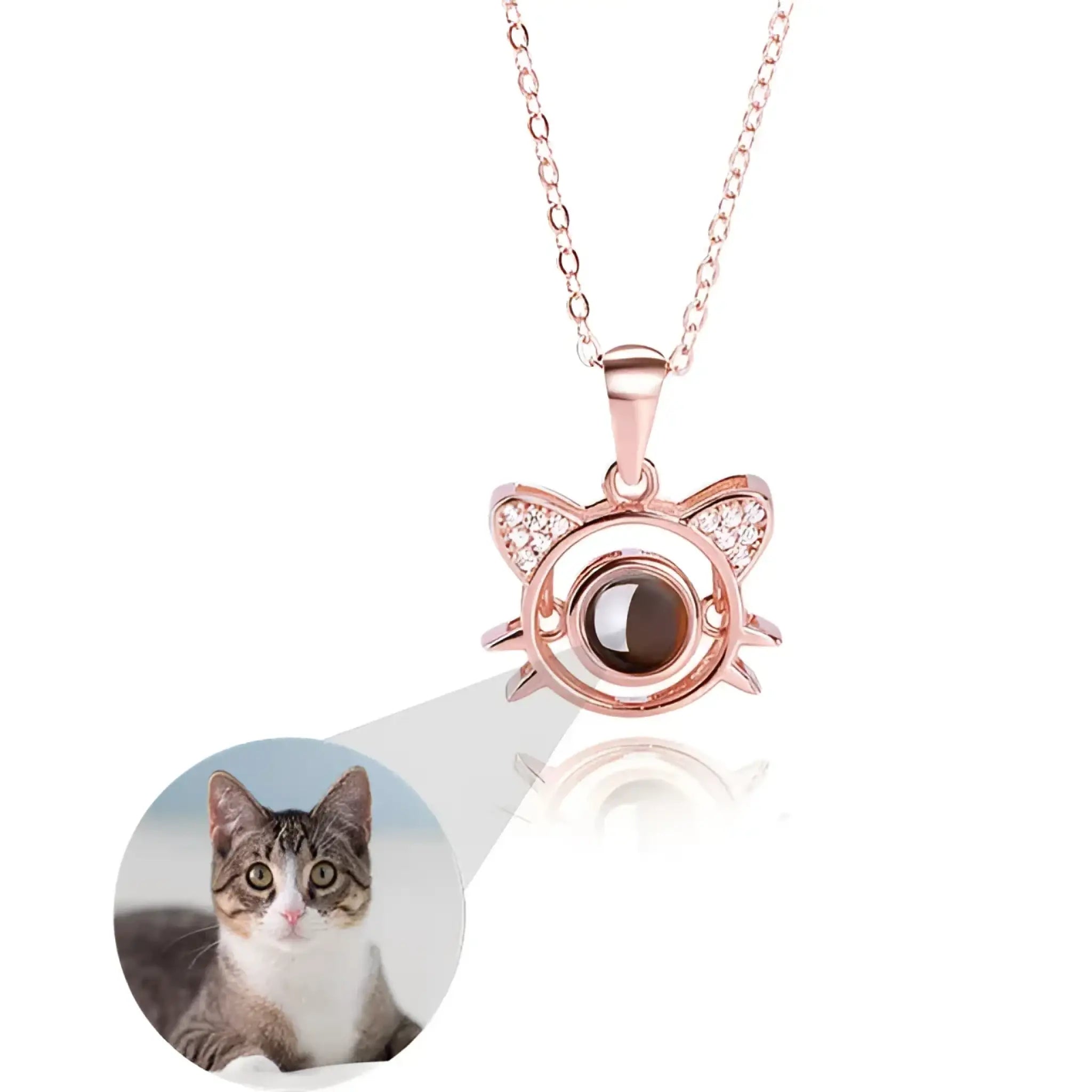 925 Silver Cute Cat Customized Color Photo Necklace - Rose Gold - 7